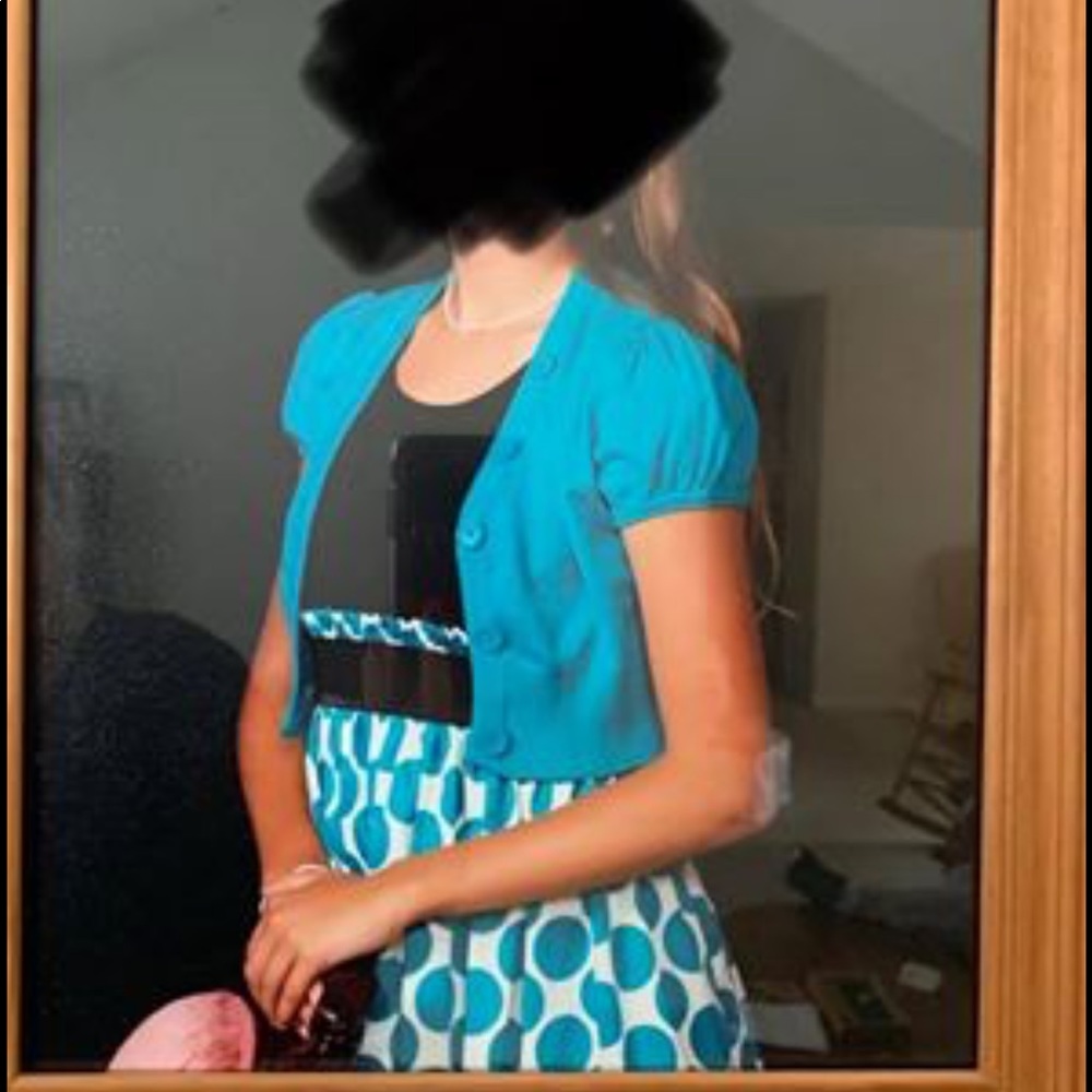 Sunday church dress blue polkadot